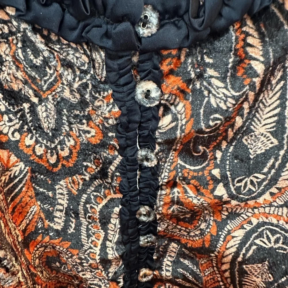 Free People Dare Me Velvet Paisley Cropped Ballon Sleeve Open Back Blouse Large